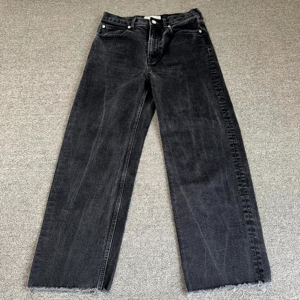 Everlane The Way High Jeans Womens 26 Black Denim Pockets Dark Wash Raw Hem